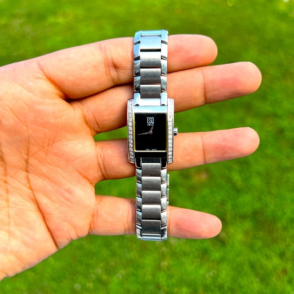 ESQ by MOVADO Swiss Silver DIAMOND Bezel Black Dial...